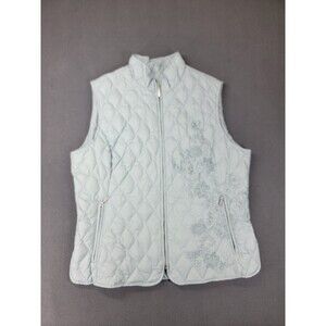 Eddie Bauer Light Blue Quilted Vest with Floral Embroidery